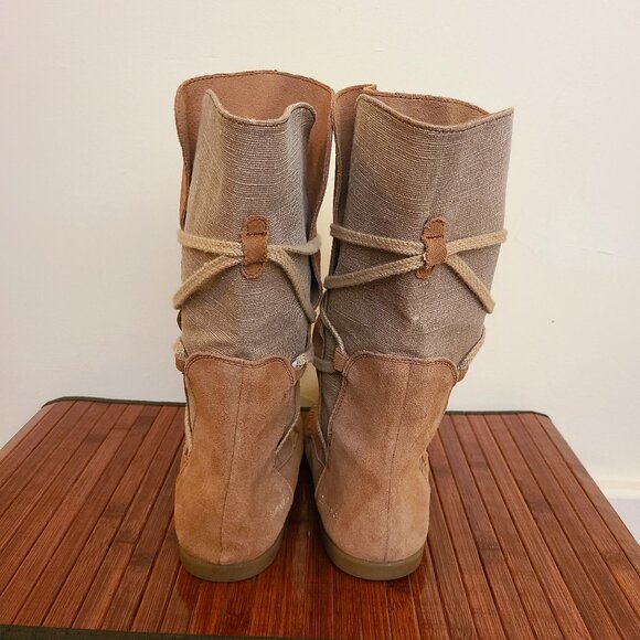 Sanuk Sangria Suede & Canvas Lace-up Moccasin Boots - Size 10 - Picture 3 of 9